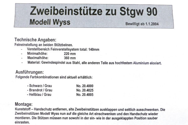 Bipied réglable  WYSS WAFFEN pour Fass90/ PE90 Bipied réglable  WYSS WAFFEN pour Fass90/ PE90